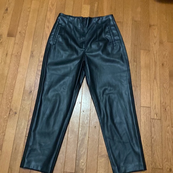 ZARA HIGH WAISTED LEATHER STRAIGHT LEG TROUSERS FLAT FRONT STYLE SIDE POCKETS - Picture 2 of 12